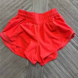 Women’s Lululemon Red Hotty Hot Low Rise Lined Shorts. 2.5 inch. Size 0.